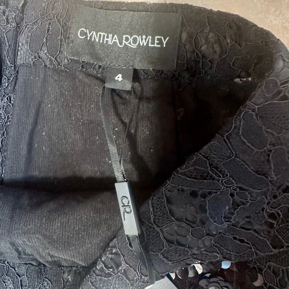 Cynthia Rowley Black Sequin & Lace Flared Leg Pants 4 - Picture 6 of 13